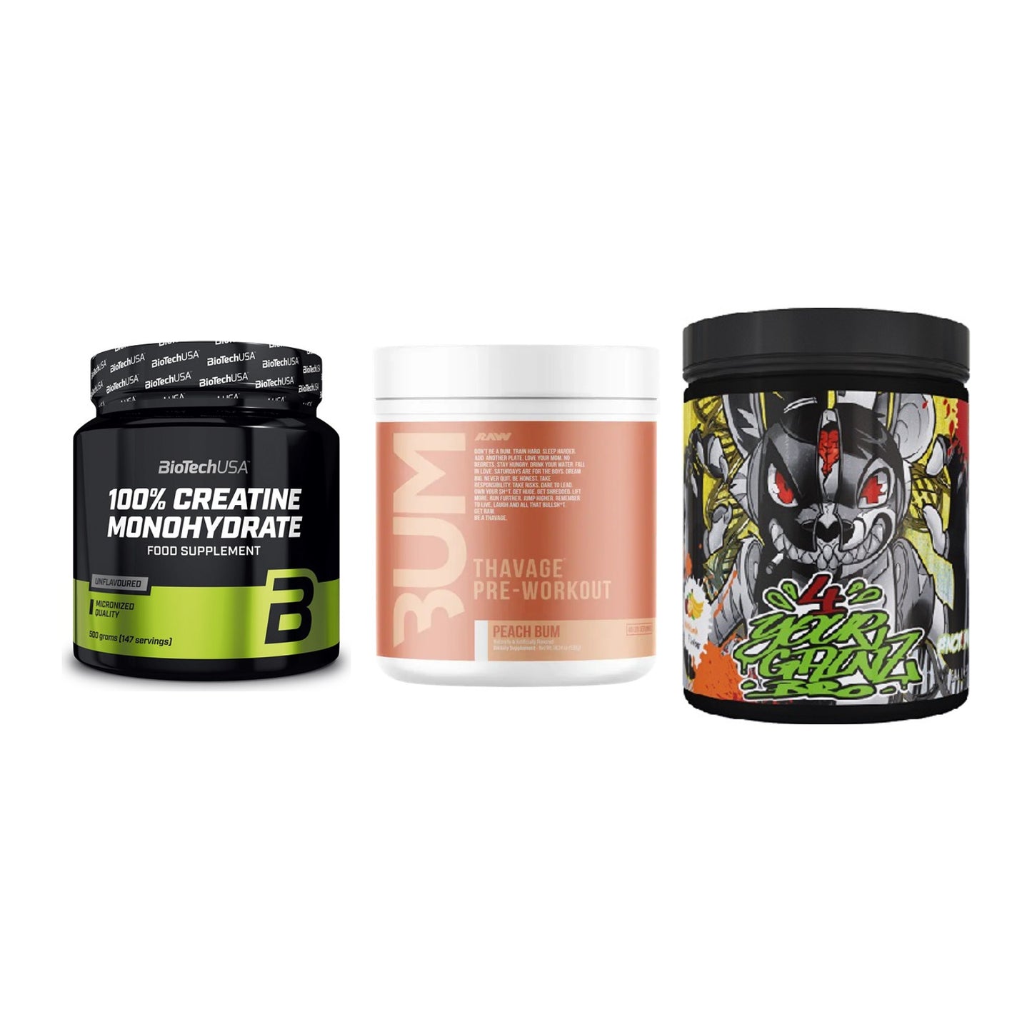 Kraft-Stack: BioTech Creatine + RAW Nutrition + BPS-Pharma EAA´s – alle enthaltenen Artikel