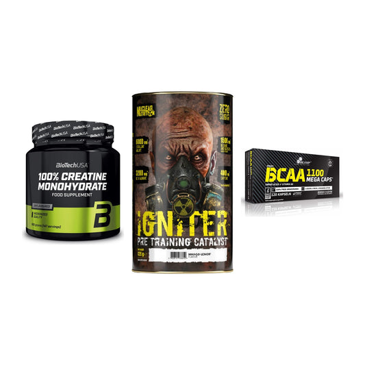 Kraft-Stack: BioTech Creatine + Nuclear Nutrition + Olimp BCAA Mega – alle enthaltenen Artikel