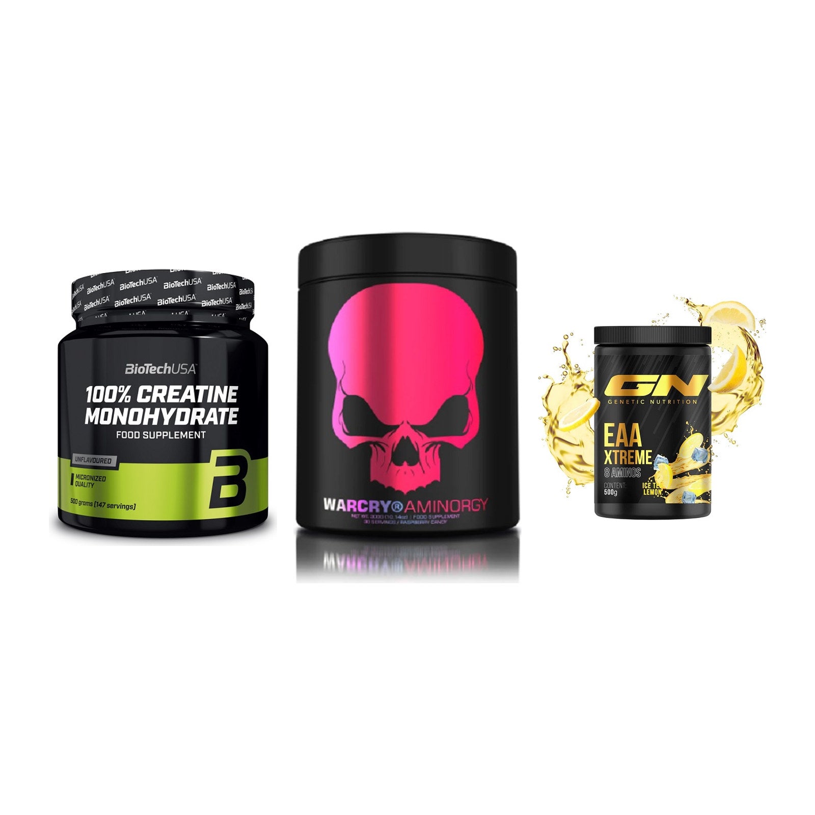 Kraft-Stack: BioTech Creatine + Genius Nutrition + GN EAA Xtreme – alle enthaltenen Artikel