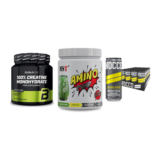 Kraft-Stack: BioTech Creatine + MST Amino Pump + Nocco BCAA Drink – alle enthaltenen Artikel