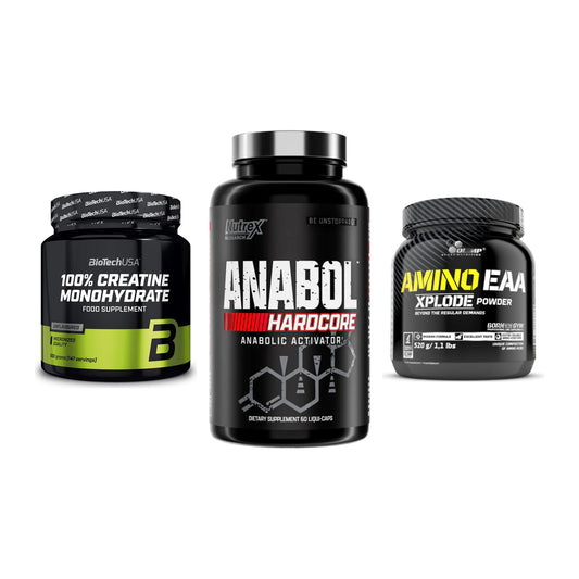 Kraft-Stack: BioTech Creatine + Nutrex Anabol + Olimp Amino EAA – alle enthaltenen Artikel
