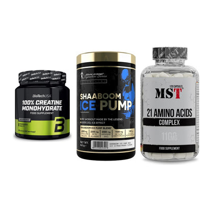 Kraft-Stack: BioTech Creatine + Kevin Levrone + MST 21 Amino – alle enthaltenen Artikel