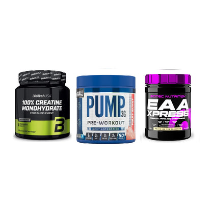 Kraft-Stack: BioTech Creatine + Applied Nutrition + Scitec EAA Xpress – alle enthaltenen Artikel