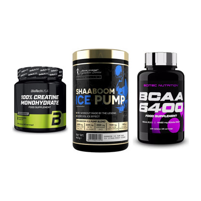 Kraft-Stack: BioTech Creatine + Kevin Levrone + Scitec BCAA 6400 – alle enthaltenen Artikel
