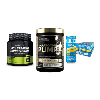 Kraft-Stack: BioTech Creatine + Kevin Levrone + Nocco BCAA Drink – alle enthaltenen Artikel