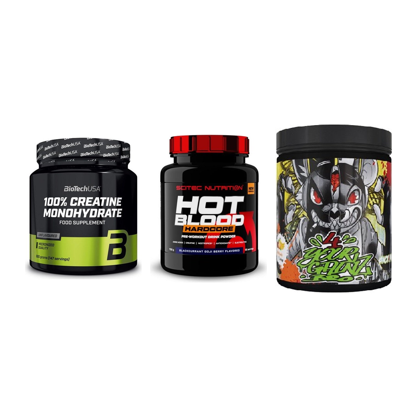 Kraft-Stack: BioTech Creatine + Scitec Hot Blood + BPS-Pharma EAA´s – alle enthaltenen Artikel