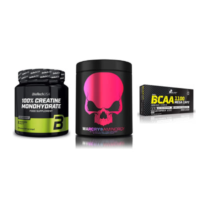 Kraft-Stack: BioTech Creatine + Genius Nutrition + Olimp BCAA Mega – alle enthaltenen Artikel
