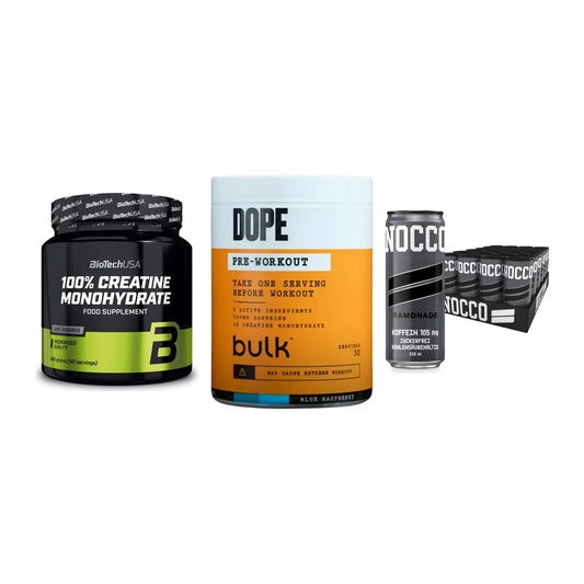 Kraft-Stack: BioTech Creatine + Bulk Dope + Nocco BCAA Drink – alle enthaltenen Artikel