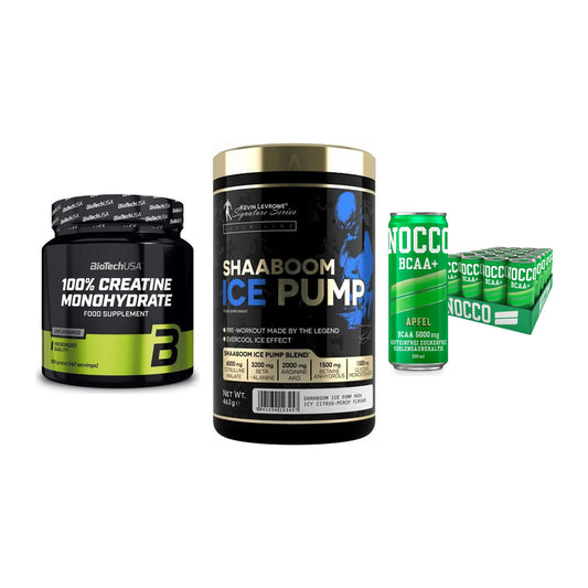 Kraft-Stack: BioTech Creatine + Kevin Levrone + Nocco BCAA Drink – alle enthaltenen Artikel