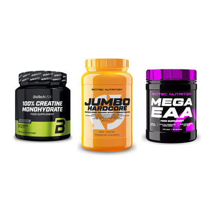 Kraft-Stack: BioTech Creatine + Scitec Jumbo + Scitec Mega EAA – alle enthaltenen Artikel