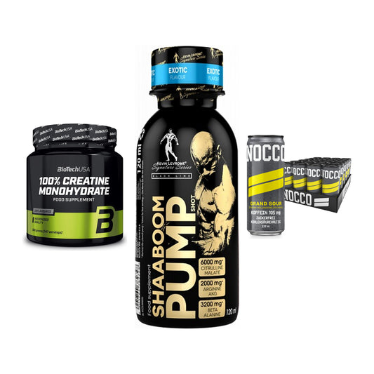 Kraft-Stack: BioTech Creatine + Kevin Levrone + Nocco BCAA Drink – alle enthaltenen Artikel
