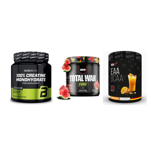 Kraft-Stack: BioTech Creatine + Redcon1 Total War + MST EAA & BCAA – alle enthaltenen Artikel
