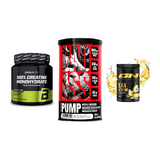 Kraft-Stack: BioTech Creatine + BAD ASS Pump + GN EAA Xtreme – alle enthaltenen Artikel