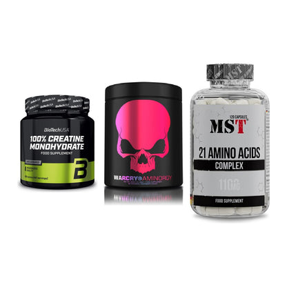 Kraft-Stack: BioTech Creatine + Genius Nutrition + MST 21 Amino – alle enthaltenen Artikel