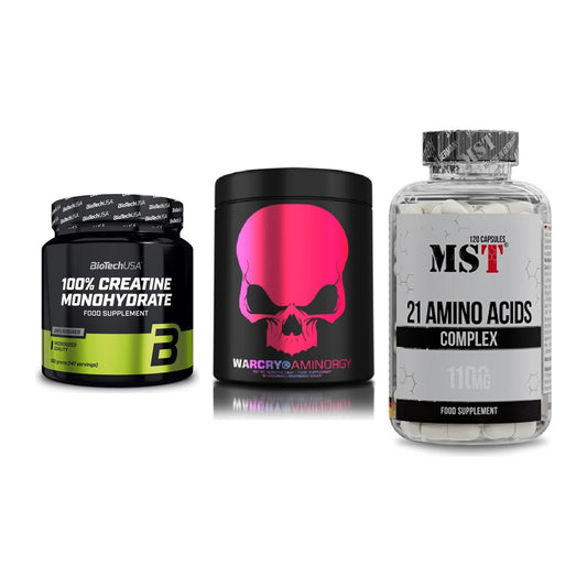 Kraft-Stack: BioTech Creatine + Genius Nutrition + MST 21 Amino – alle enthaltenen Artikel