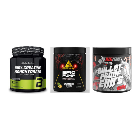 Kraft-Stack: BioTech Creatine + Peak Epic Pump + Big Zone Bulletpr – alle enthaltenen Artikel