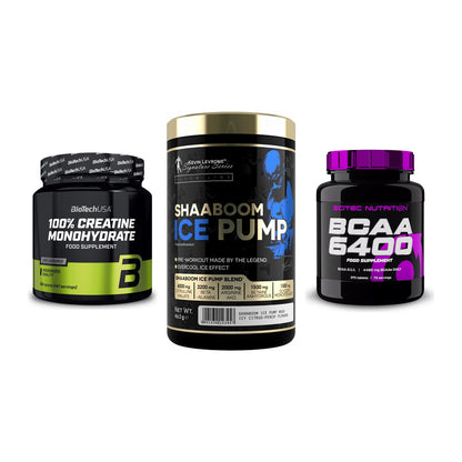 Kraft-Stack: BioTech Creatine + Kevin Levrone + Scitec BCAA 6400 – alle enthaltenen Artikel