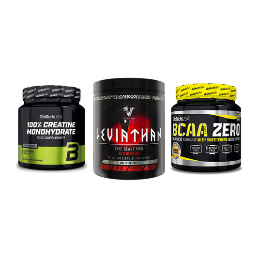 Kraft-Stack: BioTech Creatine + Viking Power + BioTech BCAA Zero – alle enthaltenen Artikel