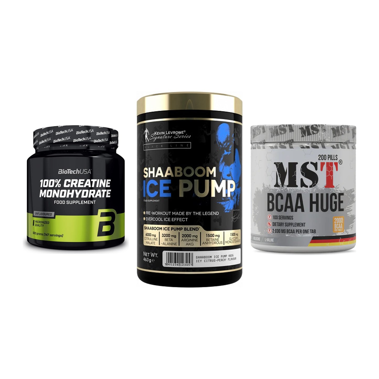 Kraft-Stack: BioTech Creatine + Kevin Levrone + MST BCAA Huge 200 – alle enthaltenen Artikel