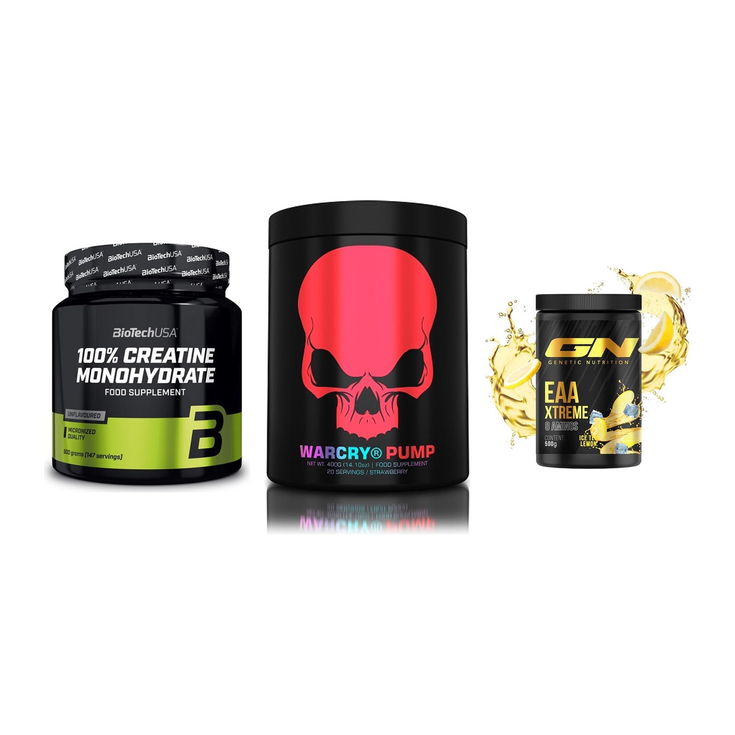 Kraft-Stack: BioTech Creatine + Genius Nutrition + GN EAA Xtreme – alle enthaltenen Artikel