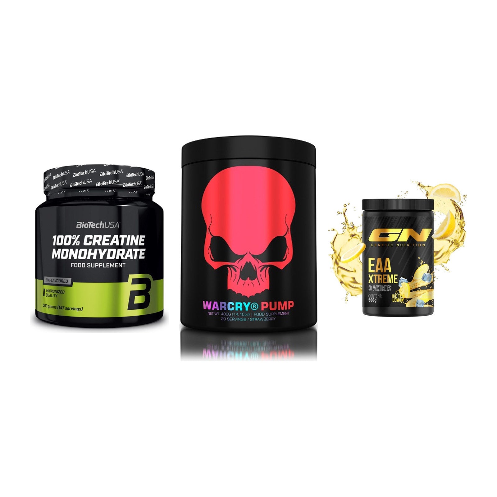 Kraft-Stack: BioTech Creatine + Genius Nutrition + GN EAA Xtreme – alle enthaltenen Artikel