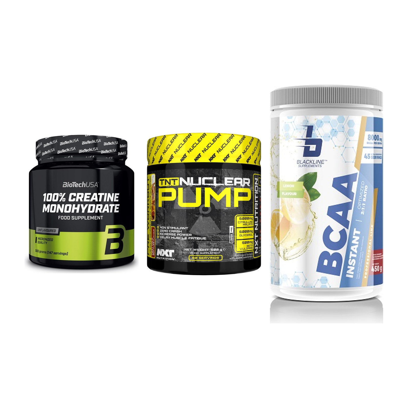 Kraft-Stack: BioTech Creatine + NXT Nutrition TNT + Blackline – alle enthaltenen Artikel