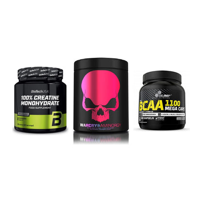 Kraft-Stack: BioTech Creatine + Genius Nutrition + Olimp BCAA Mega – alle enthaltenen Artikel