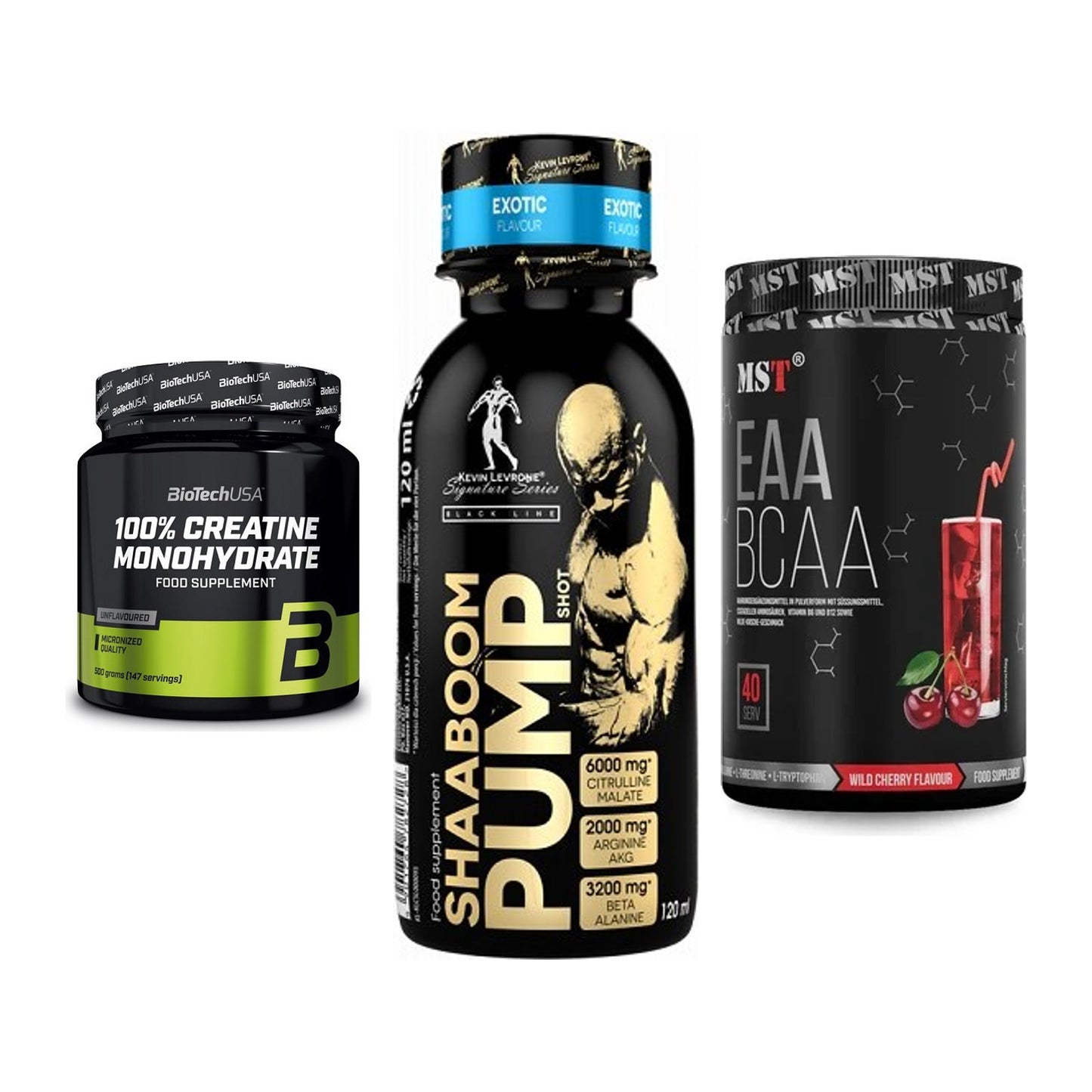 Kraft-Stack: BioTech Creatine + Kevin Levrone + MST EAA & BCAA – alle enthaltenen Artikel