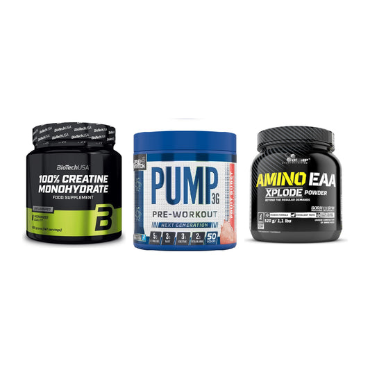 Kraft-Stack: BioTech Creatine + Applied Nutrition + Olimp Amino EAA – alle enthaltenen Artikel