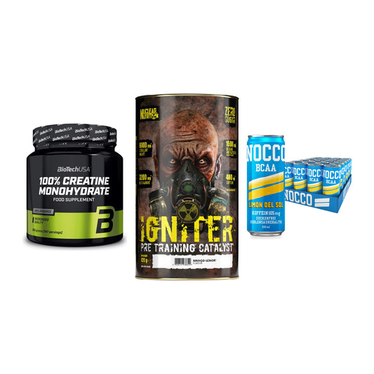 Kraft-Stack: BioTech Creatine + Nuclear Nutrition + Nocco BCAA Drink – alle enthaltenen Artikel
