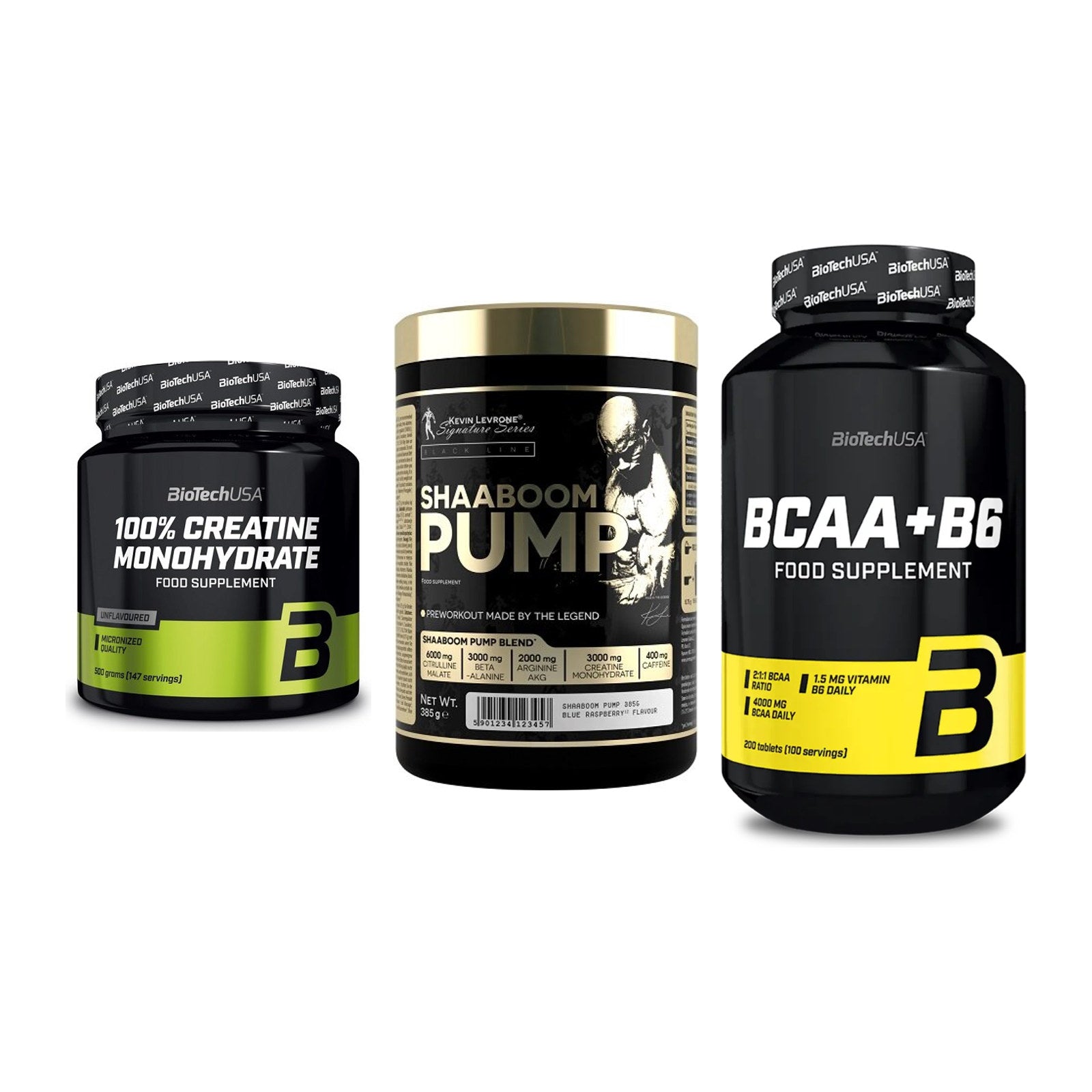 Kraft-Stack: BioTech Creatine + Kevin Levrone + BioTech BCAA+B6 – alle enthaltenen Artikel