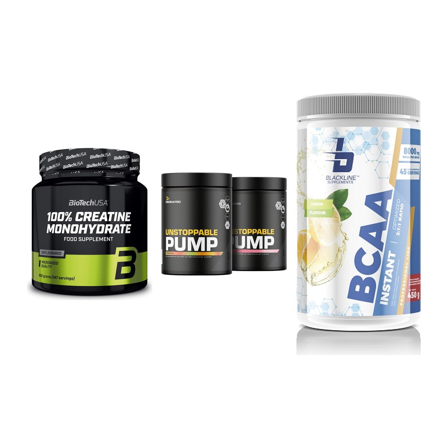 Kraft-Stack: BioTech Creatine + Dedicated + Blackline – alle enthaltenen Artikel