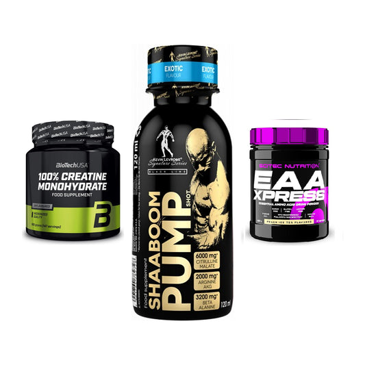 Kraft-Stack: BioTech Creatine + Kevin Levrone + Scitec EAA Xpress – alle enthaltenen Artikel
