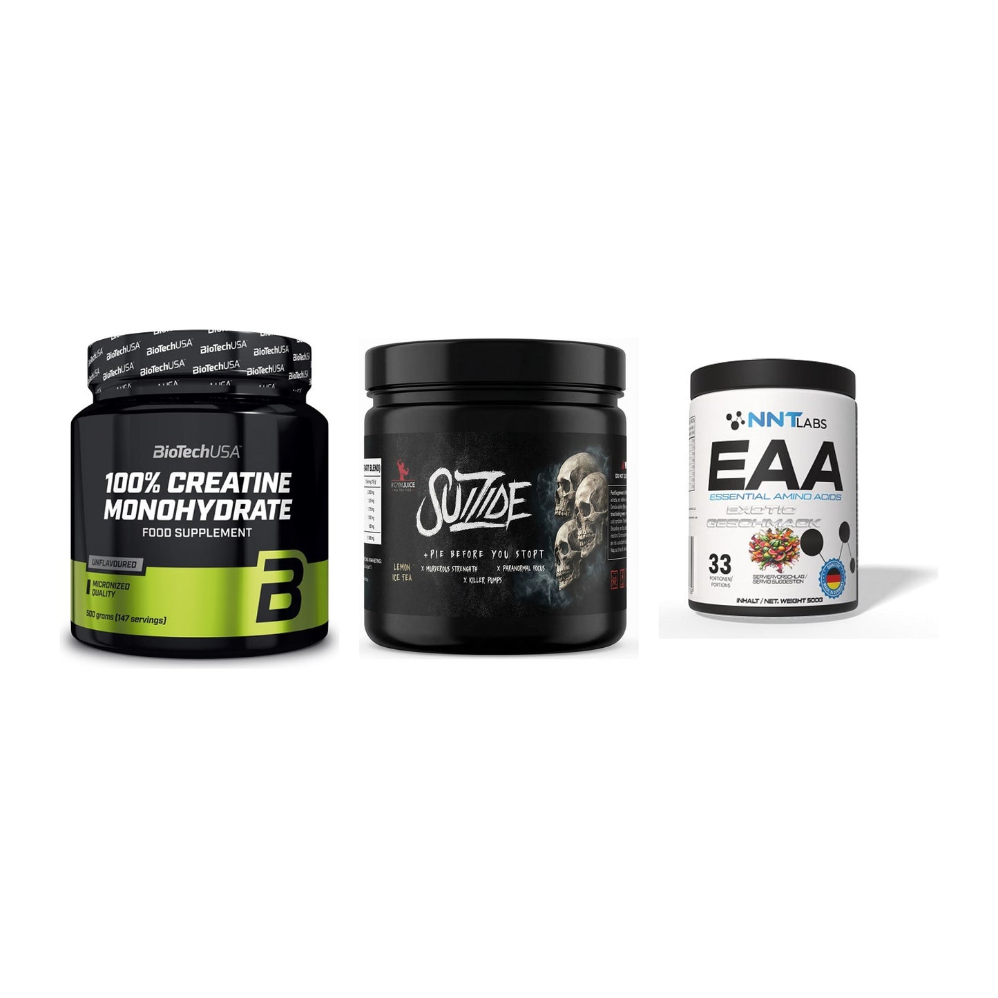 Kraft-Stack: BioTech Creatine + #GYMJUICE SUIZIDE + NNT EAA – alle enthaltenen Artikel