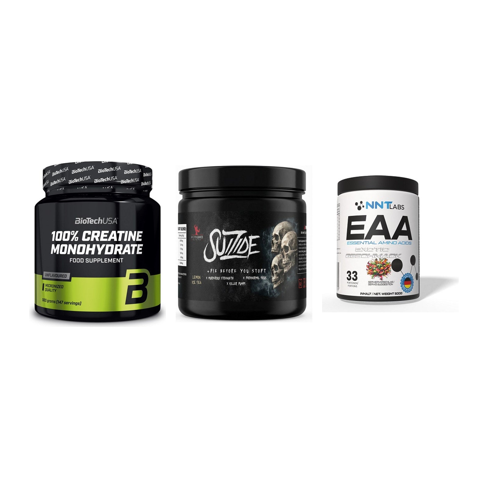 Kraft-Stack: BioTech Creatine + #GYMJUICE SUIZIDE + NNT EAA – alle enthaltenen Artikel