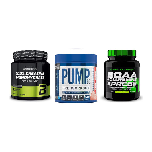 Kraft-Stack: BioTech Creatine + Applied Nutrition + Scitec BCAA – alle enthaltenen Artikel
