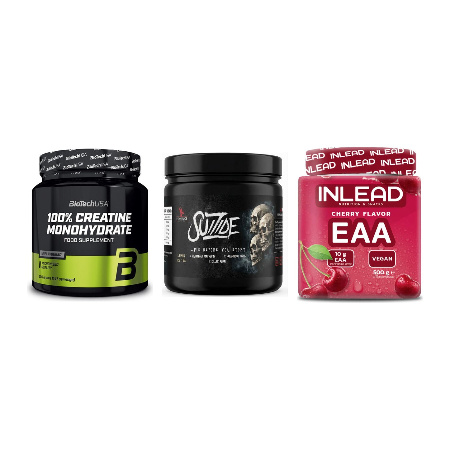 Kraft-Stack: BioTech Creatine + #GYMJUICE SUIZIDE + INLEAD EAA – alle enthaltenen Artikel