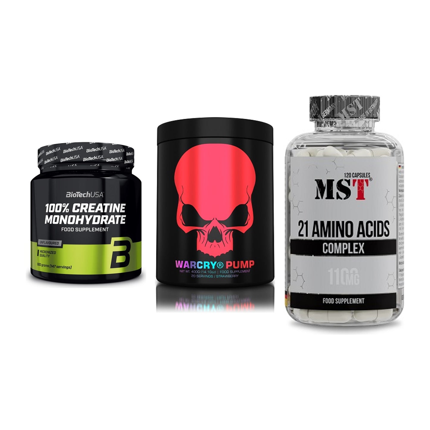 Kraft-Stack: BioTech Creatine + Genius Nutrition + MST 21 Amino – alle enthaltenen Artikel