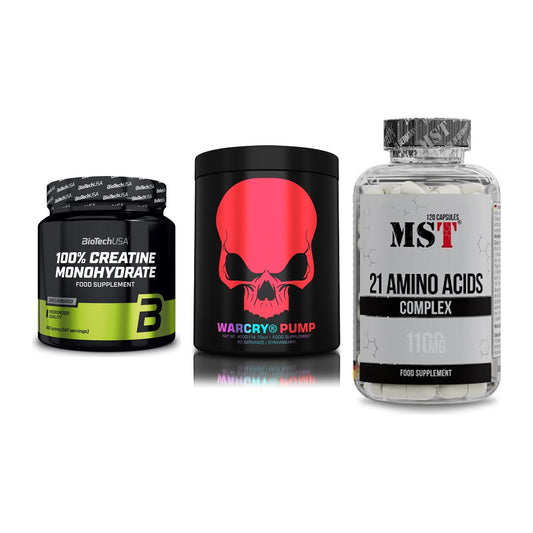 Kraft-Stack: BioTech Creatine + Genius Nutrition + MST 21 Amino – alle enthaltenen Artikel