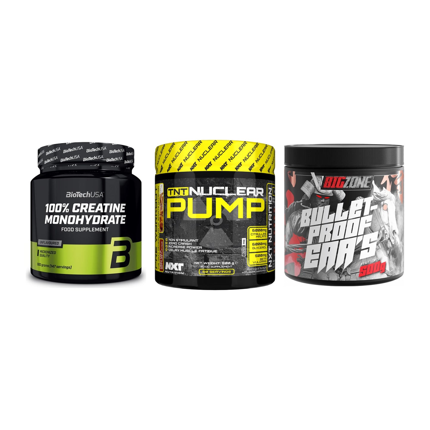 Kraft-Stack: BioTech Creatine + NXT Nutrition TNT + Big Zone Bulletpr – alle enthaltenen Artikel