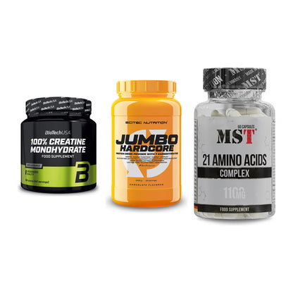 Kraft-Stack: BioTech Creatine + Scitec Jumbo + MST 21 Amino – alle enthaltenen Artikel