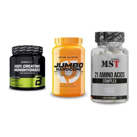 Kraft-Stack: BioTech Creatine + Scitec Jumbo + MST 21 Amino – alle enthaltenen Artikel