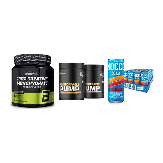 Kraft-Stack: BioTech Creatine + Dedicated + Nocco BCAA Drink – alle enthaltenen Artikel