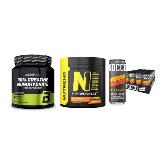 Kraft-Stack: BioTech Creatine + Nutrend N1 + Nocco BCAA Drink – alle enthaltenen Artikel