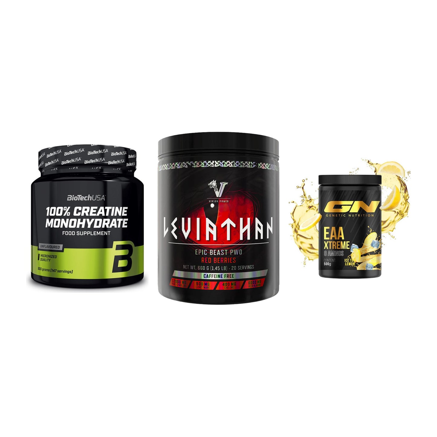 Kraft-Stack: BioTech Creatine + Viking Power + GN EAA Xtreme – alle enthaltenen Artikel