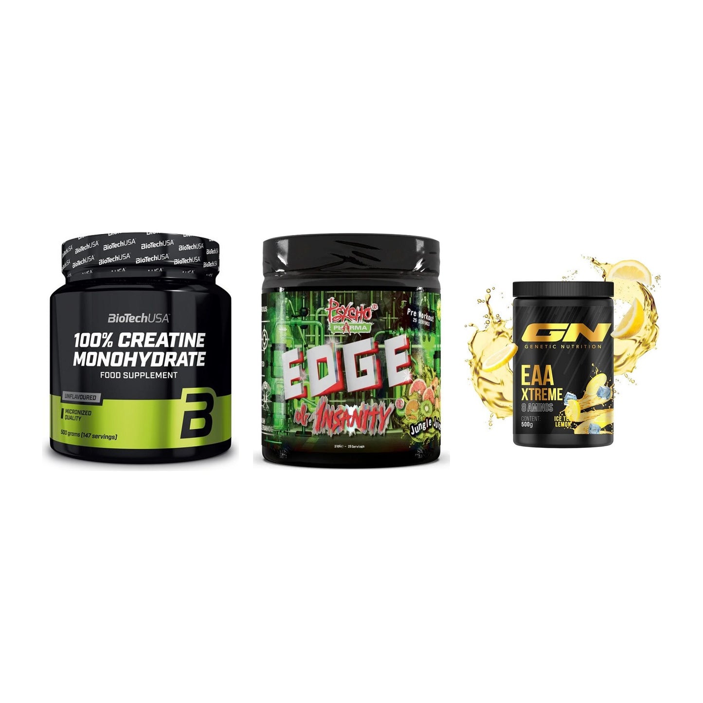 Kraft-Stack: BioTech Creatine + Psycho Pharma + GN EAA Xtreme – alle enthaltenen Artikel