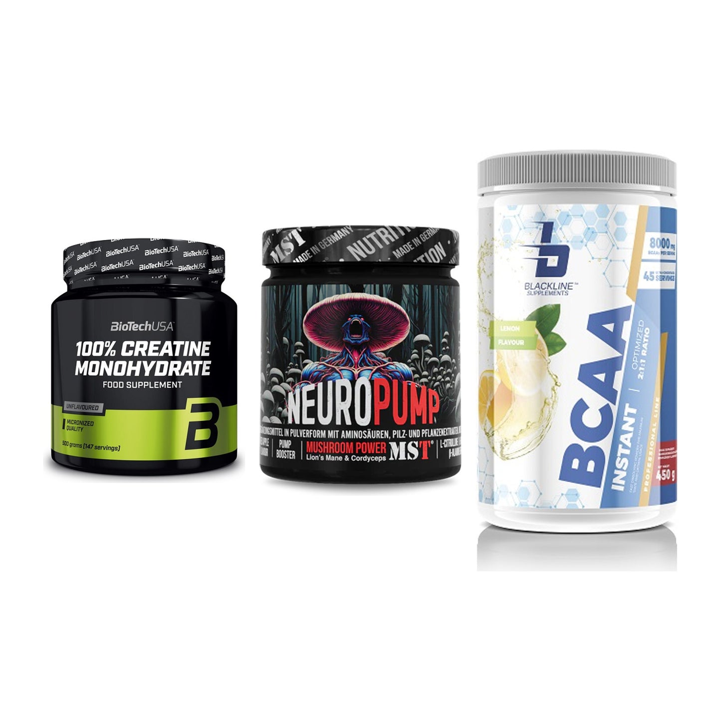 Kraft-Stack: BioTech Creatine + MST NeuroPump + Blackline – alle enthaltenen Artikel