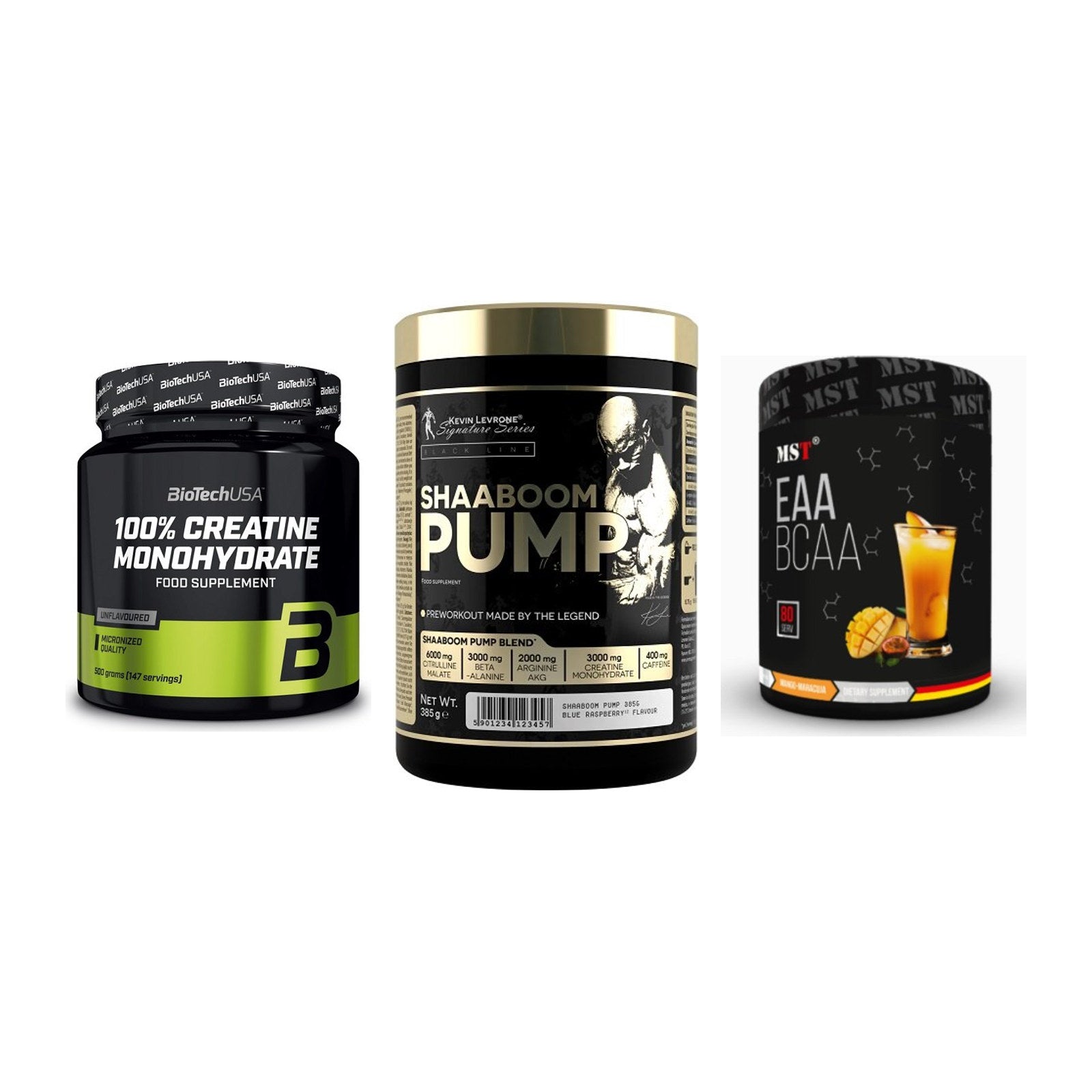 Kraft-Stack: BioTech Creatine + Kevin Levrone + MST EAA & BCAA – alle enthaltenen Artikel