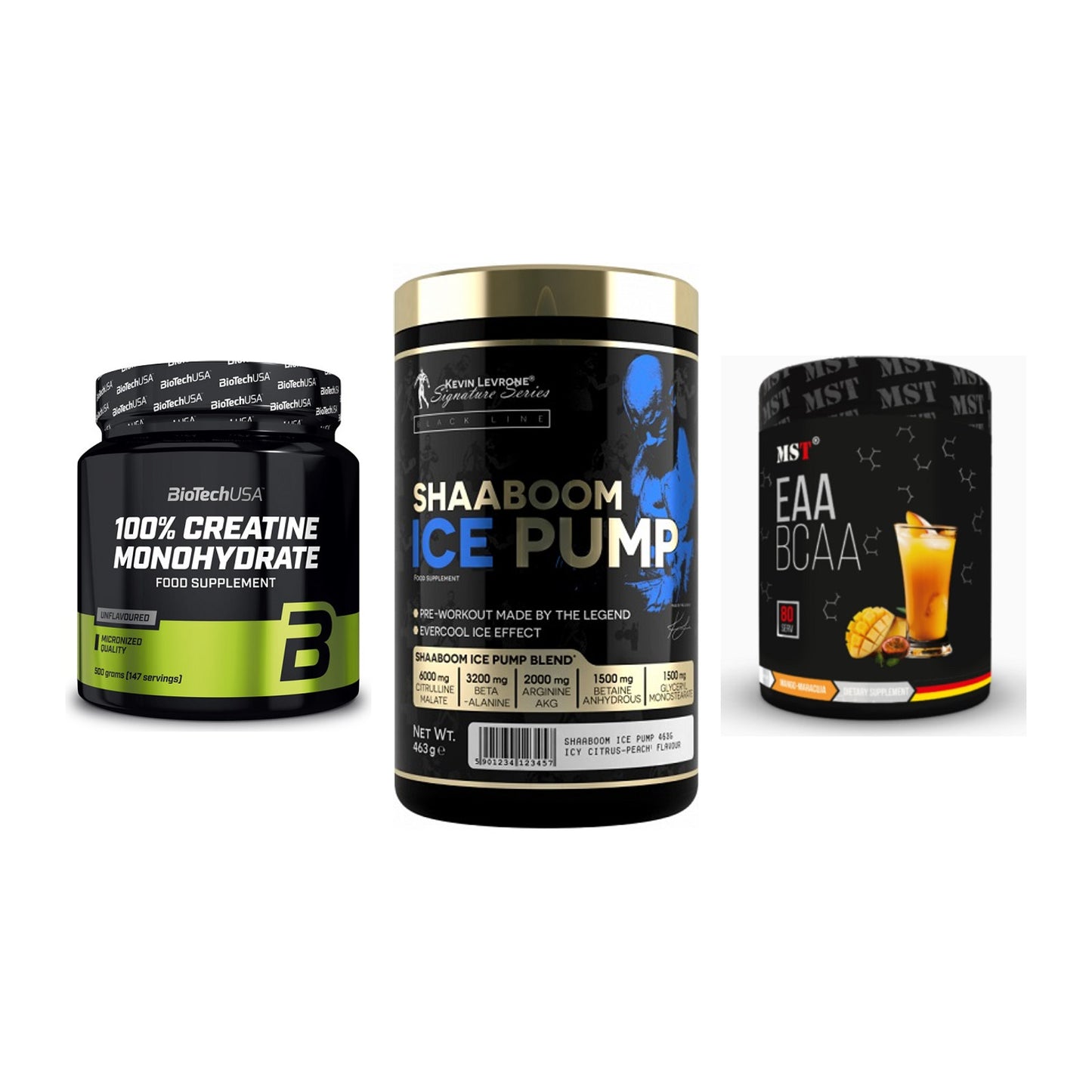 Kraft-Stack: BioTech Creatine + Kevin Levrone + MST EAA & BCAA – alle enthaltenen Artikel