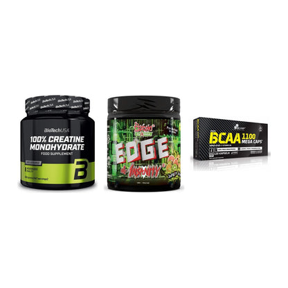Kraft-Stack: BioTech Creatine + Psycho Pharma + Olimp BCAA Mega – alle enthaltenen Artikel